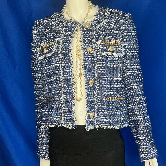 Generation Love Blue and White Tweed Blazer - Picture 1 of 3